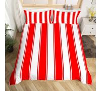 Manfei Red Stripe Duvet Cover Set Double Size, Stripes Lines Patchwork Bedding Set 3pcs, Abstract Geometric White and Red Quilt Cover, Kids Boys Girls Room Decor, 2 Pillowcases, No Comforter