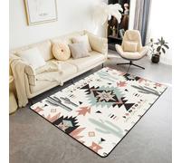 Manfei Retro Aztec Grid Area Rug Bohemian Ethnic Geometric Plaid Non Shedding Rug for Kids Teens Adults Skech Cactus Desert Plants Non Slip Rug for Chairs Couch 5'x6'6"