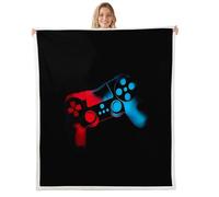 Manfei Reversible Gamepad Kids Throw Blanket,Gamer Video Gaming Classic Games Bed Blanket,Retro Novelty Tie Dye Girls Boys Sofa Decor,Black Red Blue Fuzzy Blanket,Twin Size (60 x 80 Inches)