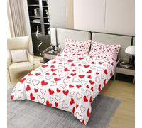 Manfei Romantic Hearts 100% Cotton Duvet Cover Set Super King,Red and White Hearts Bedding Set 3pcs,Valentine's Day Theme Quilt Cover,Kids Boys Girls Room Decor,2 Pillowcases,No Comforter