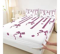 Manfei Rose Leopard Bows Fitted Sheet Double Size,Cheetah Stripes Drip Dots Bedding Set 3pcs,Cartoon Bowknot Bed Sheets with 2 Pillowcases,Kids Boys Girls Room Decor,Soft Bedding(No Flat)