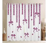 Manfei Rose Leopard Bows Window Curtains Cheetah Stripes Drip Dots Window Drapes,Cartoon Bowknot Window Treatments,Kids Boys Girls Room Decor,Grommet Top 2 Panel Set Bedroom Curtains, 66Wx72L inch
