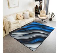 Manfei Royal Blue and Grey Area Rug Geometric Wavy Stripes Indoor Floor Mats Entrance Rugs for Kids Boys Girls Room Decor,Modern Abstract Non Slip Absorbent Carpets, 6'6" x 4'11" (Rectangular)