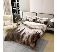 Manfei Rustic Bronze Mountain 100% Cotton Duvet Cover Set Double Size,Misty Forest Nature Bedding Set 3pcs,Alpine Landscape Natural Quilt Cover,Kids Boys Girls Room Decor,2 Pillowcases,No Comforter