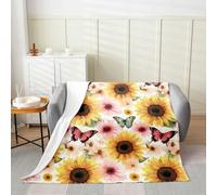 Manfei Rustic Sunflowers Flannel Blanket Spring Flowers Butterfly Throw Blanket Dreamy Plants Cozy Throws for Bed Couch Sofa,Kids Boys Girls Room Decor,Soft and Breathable(30 x 40 Inches)