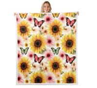 Manfei Rustic Sunflowers Throw Blanket Spring Flowers Butterfly Fleece Blanket Dreamy Plants Cozy Throws for Bed Couch Sofa,Kids Boys Girls Room Decor,Soft and Breathable(60 x 80 Inches)