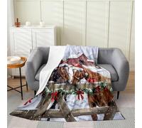 Manfei Santa's Hat Horse Flannel Blankets,Rustic Farmhouse Cabin Fleece Blanket,Kids Girls Boys Adult Christmas Decor Horse Fuzzy Blankets Merry Christmas Sherpa Blanket Chair Sofa Bed Decor,60"×80"