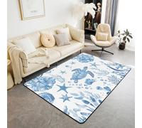 Manfei Sea Turtle Area Rug Blue Starfish Seaweed Indoor Floor Mats Entrance Rugs for Kids Boys Girls Room Decor,Marine Animals Theme Non Slip Absorbent Carpets, 4'11" x 3'3" (Rectangular)