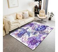 Manfei Sea Turtle Area Rug Purple Flower Butterfly Indoor Floor Mats Entrance Rugs for Kids Boys Girls Room Decor,Marine Animal Theme Non Slip Absorbent Carpets, 4'11" x 3'3" (Rectangular)