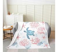 Manfei Sea Turtle Flannel Blanket Hawaii Tropical Sealife Throw Blanket Coral Starfish Cozy Throws for Bed Couch Sofa,Kids Boys Girls Room Decor,Soft and Breathable(60 x 80 Inches)