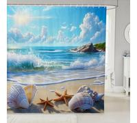 Manfei Seashell Starfish Shower Curtains Ocean Beach Bathroom Curtains,Summer Ramantic Hawaii Style Waterproof Bath Curtains with 12 Hooks Suit for Bathtub,Kids Boys Girls Room Decor,72" W x 84" L