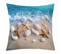 Manfei Seashell Starfish Throw Pillow Cover Seaside Shells Double Sides Pillow Case for Kids Boys Girls Room Decor,Blue Hawaii Style Beach Cushion Cover for Bed Couch Sofa,1 Pack 18"x18"