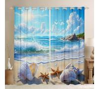 Manfei Seashell Starfish Window Curtains Ocean Beach Window Drapes,Summer Ramantic Hawaii Style Window Treatments,Kids Boys Girls Room Decor,Grommet Top 2 Panel Set Bedroom Curtains, 46Wx72L inch