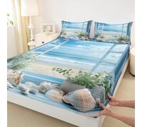 Manfei Seaside Shells Fitted Sheet King Size,Beach House Bedding Set 3pcs,Hawaii Tropical Bed Sheets with 2 Pillowcases,Kids Boys Girls Room Decor,Soft Bedding(No Flat)