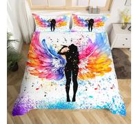 Manfei Singer Kids Duvet Cover Set Single Size, Watercolor Wings Print Bedding Set for Boys Girls Room Decor, Rock Music Theme Comforter Cover, Lightweight Bedspread Cover, 1 Pillowcase, No Comforter