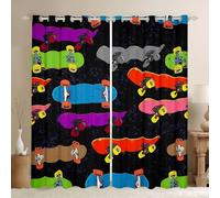 Manfei Skateboard Window Curtain | Colorful Skateboards Window Drapes for Adult Bedroom Decor,Roller Skating Sports Blackout Curtains Modern Hippie Style Living Room Top 2 Panels,46Wx72L