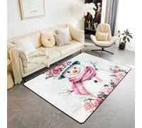 Manfei Snowman Snowflake Area Rug Purple Pink Rose Indoor Floor Mats Entrance Rugs for Kids Boys Girls Room Decor,Merry Christmas Non Slip Absorbent Carpets, 6'6" x 4'11" (Rectangular)