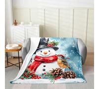 Manfei Snowman Snowflake Flannel Blanket Bird Pinecone Red Berries Throw Blanket Merry Christmas Cozy Throws for Bed Couch Sofa,Kids Boys Girls Room Decor,Soft and Breathable(30 x 40 Inches)