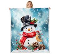 Manfei Snowman Snowflake Throw Blanket Bird Pinecone Red Berries Fleece Blanket Merry Christmas Cozy Throws for Bed Couch Sofa,Kids Boys Girls Room Decor,Soft and Breathable(90 x 90 Inches)