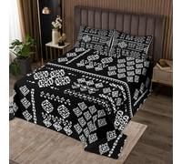 Manfei Southwest Tribal Aztec Kids Bedspread Double Size,Indian Native Ethnic Exotic Coverlet Set,Girls Boys Room Decor,Geometric Rhombus Arrow Quilted Coverlet,Black 01 Bedding Quilt,2 Pillowcases