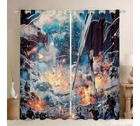 Manfei Space Universe War Blackout Curtain,Robots Soldier Curtains,Spaceship Warship Aircraft Window Treatment Boys Teens Bedroom Decor,Men 3D Cool Modern 30-50% Blackout Drapes 2 Panels,46Wx54L