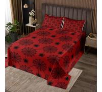Manfei Spider Web Bedspread Single Size,Black Spider Print Bedding Sets 2Pcs for Kids Girls Boys Room Decor,Gothic Black Red Comforter Set Happy Halloween Quilt Coverlet,1 Pillowcase