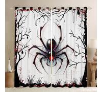 Manfei Spider Window Curtains Black Spider Arachnid Insect Animal Window Drapes,Halloween Theme Window Treatments,Kids Boys Girls Room Decor,Grommet Top 2 Panel Set Bedroom Curtains, 66Wx72L inch