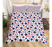 Manfei Star Kids Duvet Cover Set Single Size, Colorful Stars Print Comforter Cover with 1 Pillowcase, Red Blue White Stars Bedding Set 2pcs for Kids Boys Girls Room Decor Lightweight Bedspread Cover