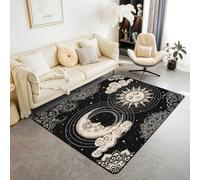 Manfei Sun and Moon Area Rug Aesthetic Dark Indoor Floor Mats Entrance Rugs for Kids Boys Girls Room Decor,Mystic Sun with Clouds Star Non Slip Absorbent Carpets, 4'11" x 3'3" (Rectangular)