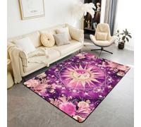 Manfei Sun and Moon Area Rug for Home Decor,100x150cm | Magical Star Sweet Floral Indoor Floor Mats Entrance Rugs for Living Room,Garden Flower Leaf Non Slip Absorbent Carpets
