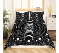 Manfei Sun and Moon Kids Duvet Cover Set Single Size, Stars Space Psychedelic Bedding Set for Kids Girls Bedroom Decor, Black White Boho Comforter Cover, Soft Polyester Quilt Cover, 1 Pillowcase