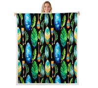 Manfei Surfing Throw Blanket,Tropical Palm Trees Leaves Flannel Blanket,Surfboards Summer Beach Blankets,Black Bedding Chair Sofa Bed Decor,90"×90"