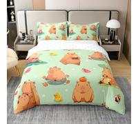 Manfei Swim Capybara 100% Cotton Duvet Cover King Size,Cartoon Watermelon Orange Bedding Set 3Pcs for Girls Boys Youth Room Decor,Cute Animals Comforter Cover Summer Style Quilt Cover,2 Pillowcases