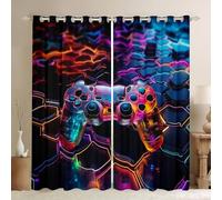 Manfei Teens Gaming Blackout Curtain Modern Gamer Window Treatments, Honeycomb Gamepad Window Drapes for Kids Boys Adults Game Room Decor Grommet Top 2 Panel Set Bedroom Curtains, 66Wx90L inch