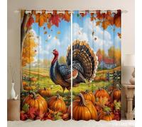 Manfei Thanksgiving Day Window Curtains Cartoon Turkey Pumpkins Window Drapes,Autumn Harvest Theme Window Treatments,Kids Boys Girls Room Decor,Grommet Top 2 Panel Set Bedroom Curtains, 46Wx72L inch