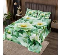 Manfei Tie Dye Peony Kids Bedspread Double Size,Floral Flower Garden Watercolor Coverlet Set,Girls Boys Room Decor,Rural Pastoral Vintage Quilted Coverlet,Green Bedding Quilt,2 Pillowcases