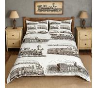 Manfei Train Duvet Cover Set Single Size, Retro Steam Locomotive Train Bedding Set 2pcs for Kids Boys Adults Bedroom Decor, Vintage Style Comforter Cover Soft Polyester Quilt Cover with 1 Pillowcase