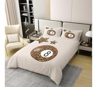 Manfei Trendy Leopard Girls Bedding Set Single Size 100% Cotton, Star Fashion Cheetah Y2K Chic Bedding Set,Lucky Ball 8 Lovely Room Decor,Brown Gray Quilt Cover,1 Pillowcase(No Filler)