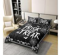 Manfei Trick or Treat 100% Cotton Duvet Cover Set Single Size,Halloween Spider Web Bats Bedding Set 2pcs,Black and White Quilt Cover,Kids Boys Girls Room Decor,1 Pillowcase,No Comforter