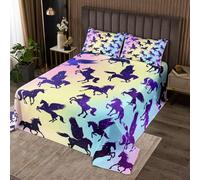 Manfei Unicorn Bedspread King Size,Dreamy Starry Sky Horse Bedding Quilt 3Pcs for Teens Women Adults Room Decor,Watercolor Rainbow Comforter Sets Princess Style Coverlet Sets,2 Pillowcases