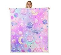 Manfei Universe Planet Flannel Fleece Throw Blanket 60"x80" Stars Moon Nebula Fuzzy Blanket for Sofa Couch Galaxy All Season Bed Blankets Plush Blankets,Pink