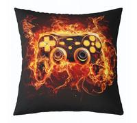 Manfei Video Game Kids Throw Pillow Cover,Gamepad Gaming Controller Fire Double Sides Pillow Case,Flame Gamer Console Modern Home Decor,Black Orange Bed Couch Sofa Cushion Cover,1 Pack 22"x22"