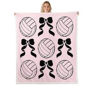 Manfei Volleyball Throw Blanket,Girls Sport Ball Game Lover Bed Plush Blanket for Living Room Decor,Chic Bowknot Princess Style Couch Bed Sofa Soft Cozy Kids Adults Teen Fleece 90"x90"