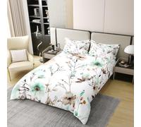 Manfei Watercolor Floral 100% Cotton Duvet Cover Set Super King Size,Cute Mint Flower Bedding Set 3pcs,Modern Pastel Floral Quilt Cover,Kids Boys Girls Room Decor,2 Pillowcases,No Comforter