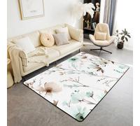 Manfei Watercolor Floral Area Rug Cute Mint Flower Indoor Floor Mats Entrance Rugs for Kids Boys Girls Room Decor,Modern Pastel Floral Non Slip Absorbent Carpets, 6'6" x 4'11" (Rectangular)
