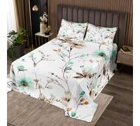 Manfei Watercolor Floral Bedspread King Size,Cute Mint Flower Coverlet Set 3pcs,Modern Pastel Floral Quilted Coverlet with 2 Pillowcases,Kids Boys Room Decor,Soft Bedding Quilt
