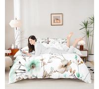 Manfei Watercolor Floral Duvet Cover Set King Size,Cute Mint Flower Bedding Set 3pcs,Modern Pastel Floral Quilt Cover,Kids Boys Girls Room Decor,2 Pillowcases,No Comforter