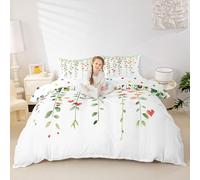Manfei Watercolor Floral Duvet Cover Set King Size,Green Leaves Romantic Hearts Bedding Set 3pcs,Valentine's Day Quilt Cover,Kids Boys Girls Room Decor,2 Pillowcases,No Comforter