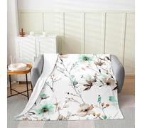 Manfei Watercolor Floral Flannel Blanket Cute Mint Flower Throw Blanket Modern Pastel Floral Cozy Throws for Bed Couch Sofa,Kids Boys Girls Room Decor,Soft and Breathable(40 x 50 Inches)