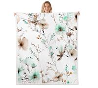 Manfei Watercolor Floral Throw Blanket Cute Mint Flower Fleece Blanket Modern Pastel Floral Cozy Throws for Bed Couch Sofa,Kids Boys Girls Room Decor,Soft and Breathable(60 x 80 Inches)
